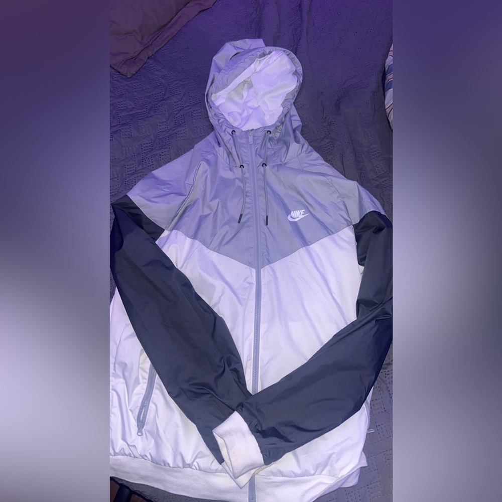 Gray and White Nike Windbreaker